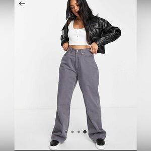 ASOS DESIGN Hourglass wide leg dad pants in washed gray - 2